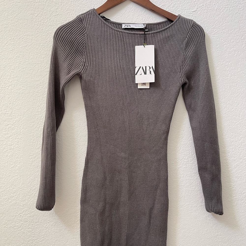 Zara Gray Ribbed Knit Dress